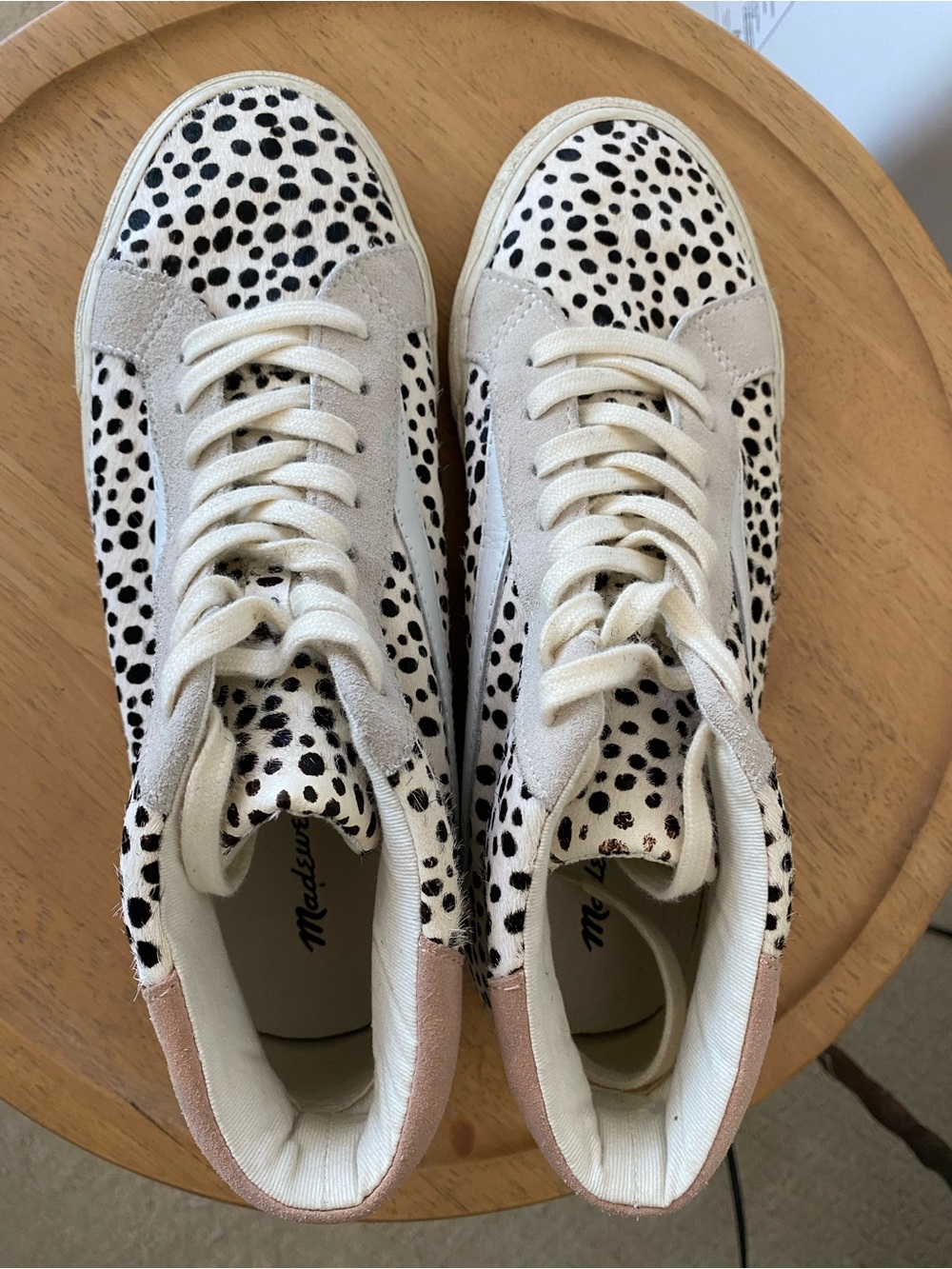 Madewell Cream and Black Dalmatian Spot Sneakers with Blush Heel
